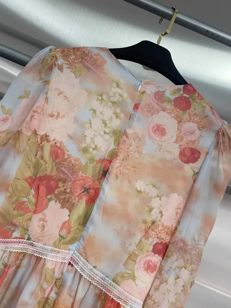 เดรสลายดอกคอวีสไตล์ค็อทเทจคอร์สำหรับผู้หญิง DFDG ปี 2025 แขนพองแต่งลูกไม้สไตล์วินเทจ เหมาะสำหรับใส่ในฤดูใบไม้ผลิ ฤดูร้อน งานปาร์ตี้ลำลอง
