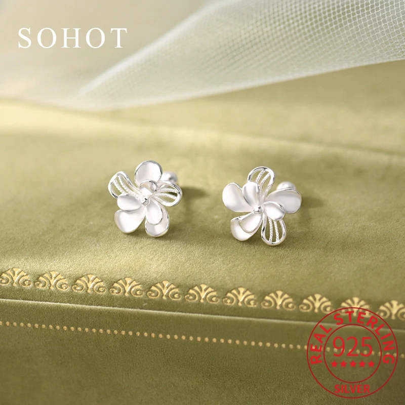 

Real 925 Sterling Silver Piercing Screw Bead Flower Mini Stud Earrings for Women Trendy Fine Jewelry Light Luxury Accessories
