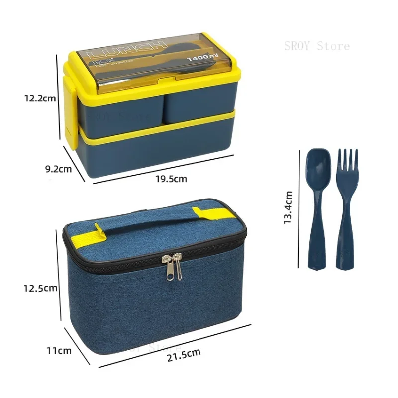 Double Layer Portable Lunch Box For Kids With Fork and Spoon Microwave Bento Boxes Dinnerware Set Food Storage Container