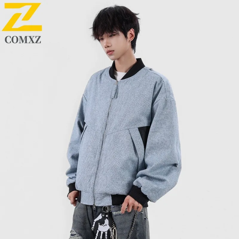 

COMXZ 2025 Fabric Baseball Collar Jacket Vintage Sportswear Lightweight Casual Coat Unisex Outerwear Breathable Windbreaker