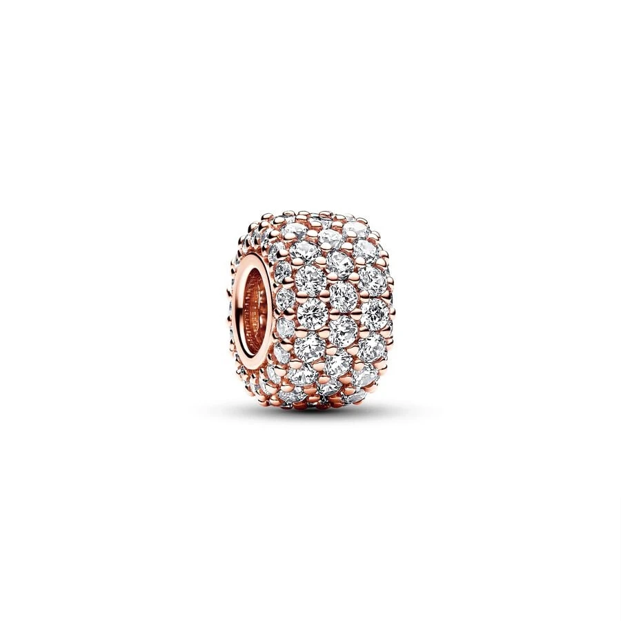 NEW Sparkling Rose Gold Triple-Row Pavé Charm Bead Hot Sale 925 Sterling Silver Bead Fit Original Pan Bracelet DIY Jewelry Gift