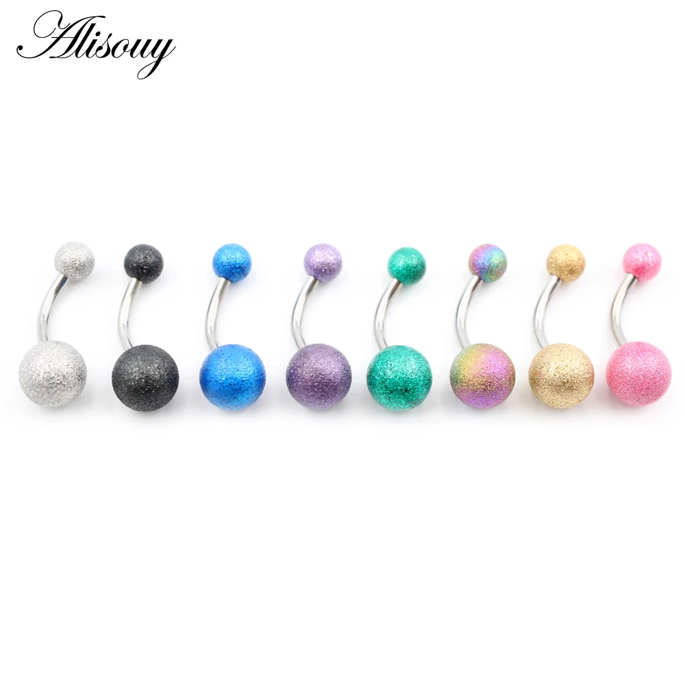 Alisouy 1pc New Stainless Steel Barbell Frosted Scrub Sexy Ball Belly Navel Ring Girl Women Button Ring Piercing Body Jewelry