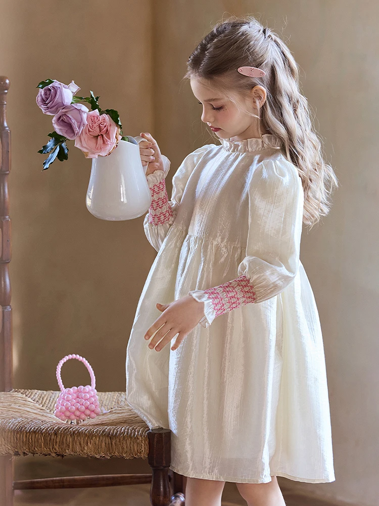 Girls Princess Party Dresses Smocked Long Sleeve Formal Gown for Birthday & Christmas Spring Fall Flower Girl for Photography