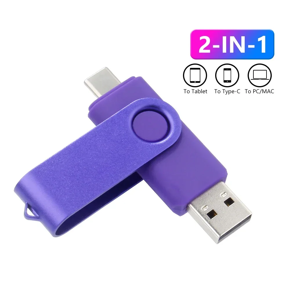 Orange TYPE-C 2 en 1 USB 2.0 Clés USB 128 Go Pen Drive 4 Go 32 Go U disque 64 Go Haute vitesse Clé USB avec porte-clés Étanche