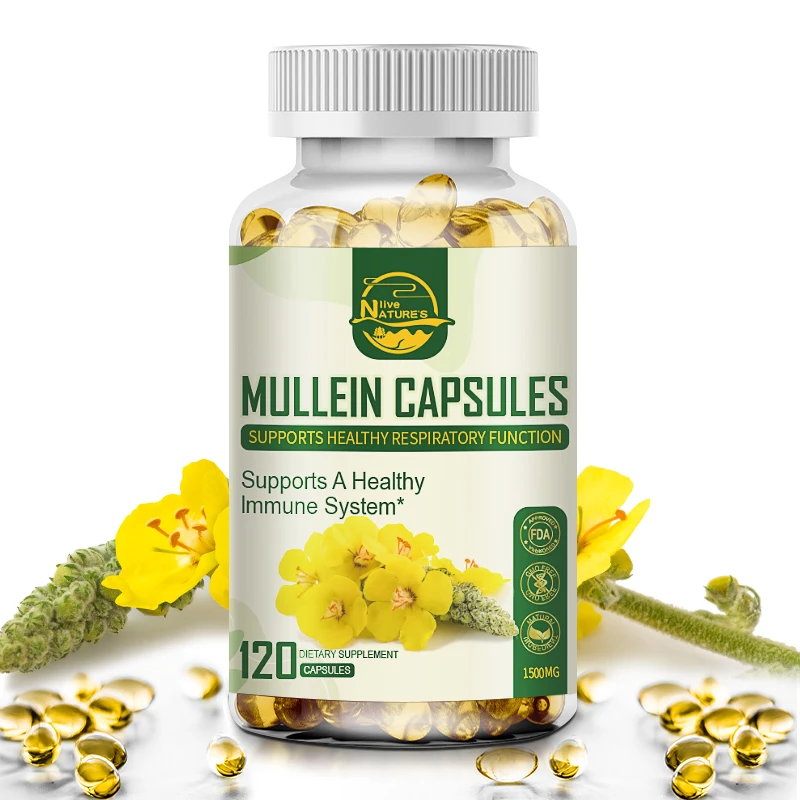 

NATURE'S LIVE 1500mg Mullein Leaf Capsules Verbascum Thapsus Herbal Softgels For Lung Health