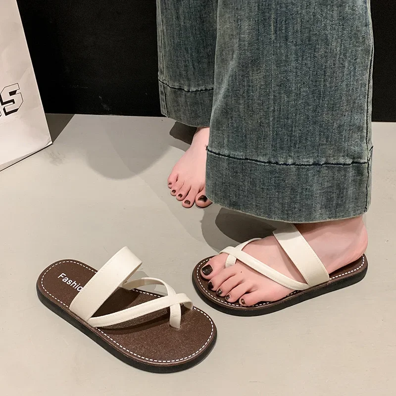 

Women's Summer Outdoor Slip-On Fairy Style Low Heel Flat Roman Thong Slippers PVC Material Leisure Comfortable Footwear