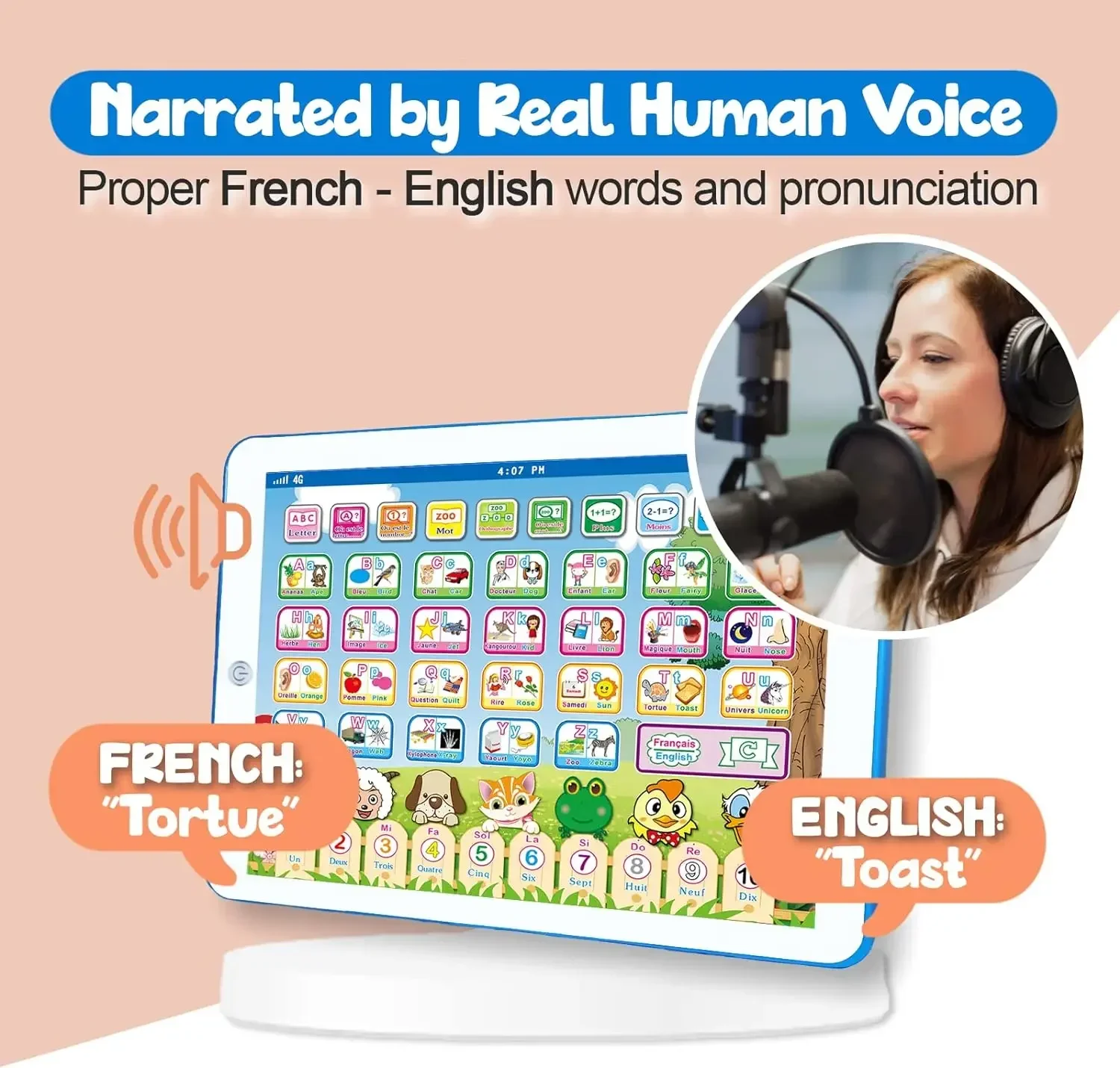 Giocattolo per tablet di apprendimento bilingue francese inglese Impara l'alfabeto ABC Giocattoli educativi interattivi Regalo per i più piccoli dei bambini