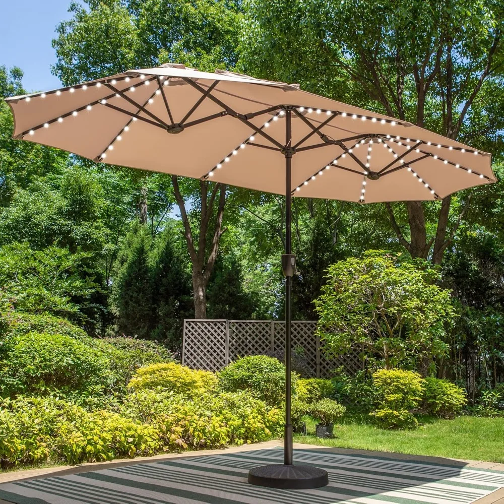 

13ft Large Patio Umbrella with Solar Lights, Double-Sided Outdoor Market Rectangle Umbrella with 120 PCS LED Lights