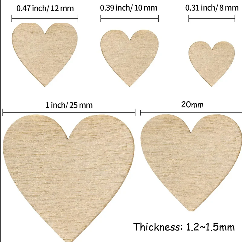Unfinished Wooden Hearts Blank Wood Slices, DIY Crafts, Wooden Circle Discs, Christmas Painting, Wedding Decor, 1-10cm, 3-100Pcs
