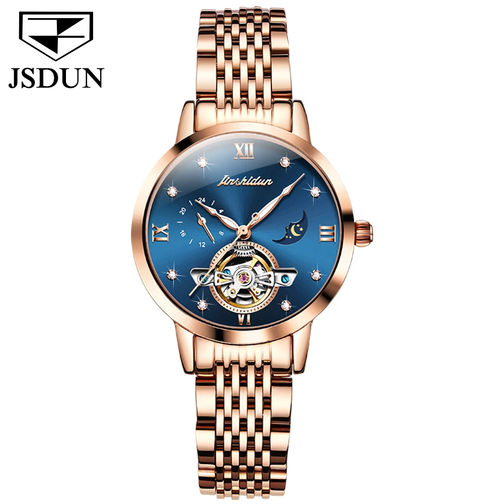 JSDUN 8832 Mechanical Fashion Watch Gift Round-dial Stainless Steel Watchband Wristwatch