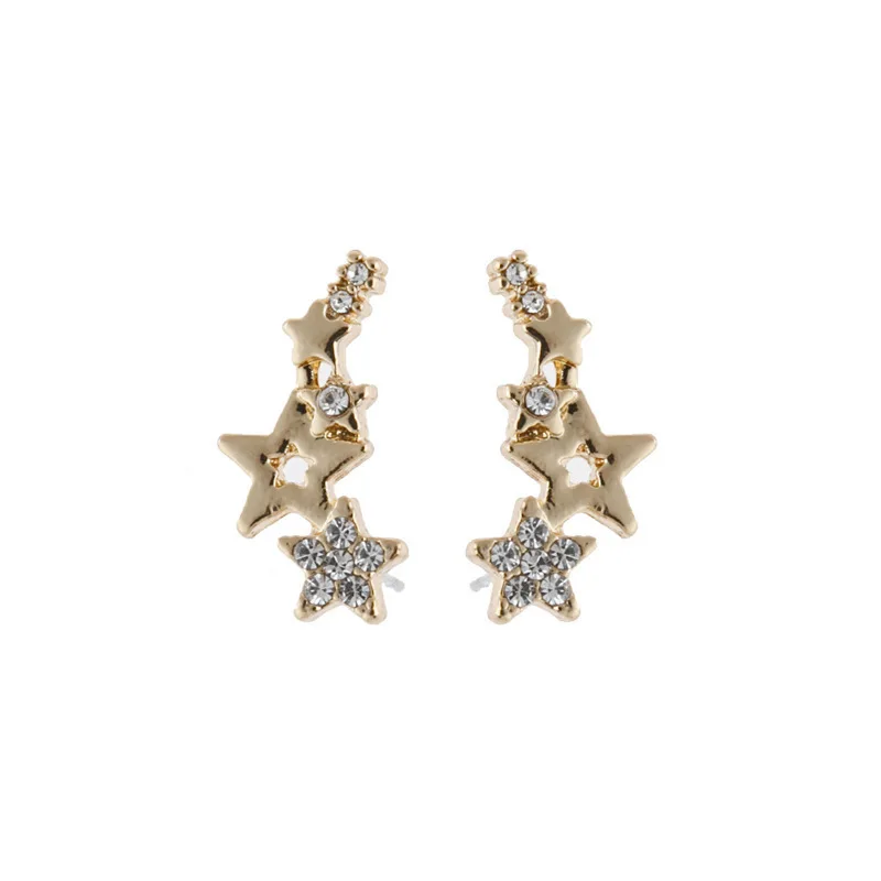 Korean Shiny Zircon Star Flower Climbing Earrings for Women Exquisite Sliver Color Crystal Statement Earrings Jewelry Gifts