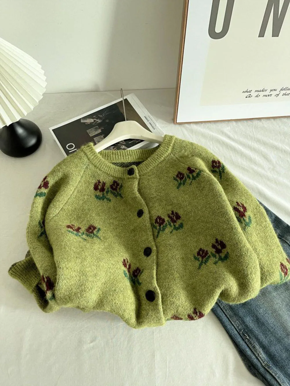New Bow Beige Round Neck Knit Cardigan Soft Pullover Sweater Button‑Up Loose Fit Long Sleeve Top Casual Sweater Outerwea