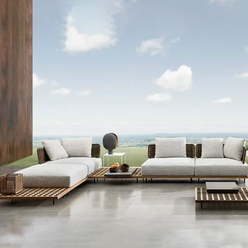 #qw-Outdoor Sofa Patio Villa Terrace Furniture Teak Waterproof Outdoor Garden Outdoor Balcony Rattan Chair Sofa Combination%