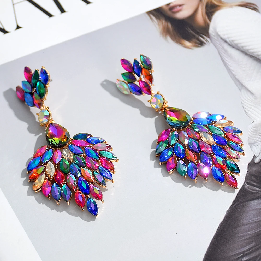 Hot-Sell High Quality Colorful Rhinestone Drop Earrings For Women Girls Party Wedding Crystal Accessories  Jewelry Wholesale