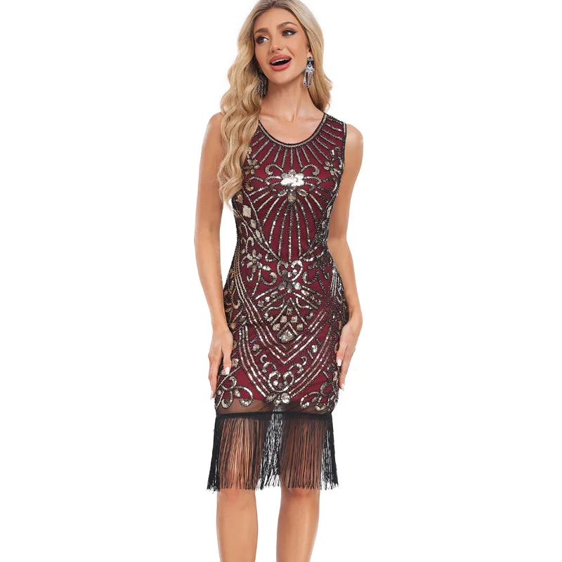 유행 복고풍 1920 년대 플래퍼 드레스 성인 여성 v 넥 민소매 페르시 스팽글 술 드레스 섹시한 메이크업 볼 카니발 파티