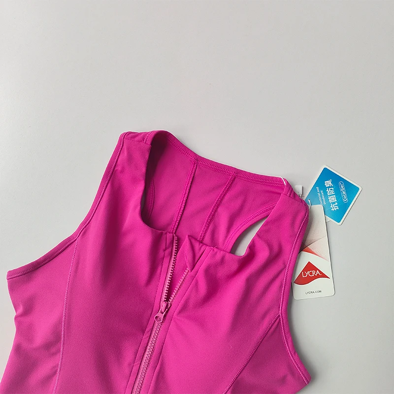 Einteiliger Sport-BH mit Frontreißverschluss, Crop-Top für Damen, stoßfest, schnelltrocknend, hochfeste Weste, Fitness-Yoga-BH – Detail 10