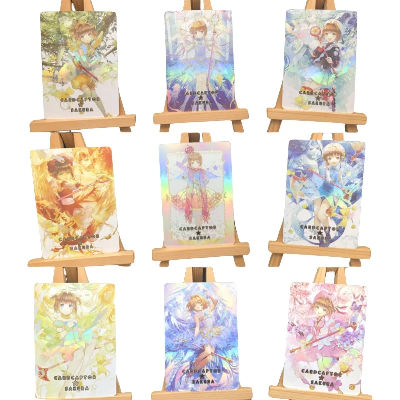 9 Sheets Flash Card Anime Girl Kinomoto Sakur Acardcaptor Diy Gauze Glitter Process Action Toy Figures Game Collection Gifts