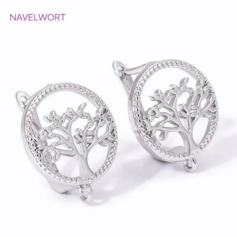 18K Real Gold Plated Brass Life Tree Round Shvenzy Earring Hooks,Earwires Fasteners,For Jewelry Making DIY Earring Findings