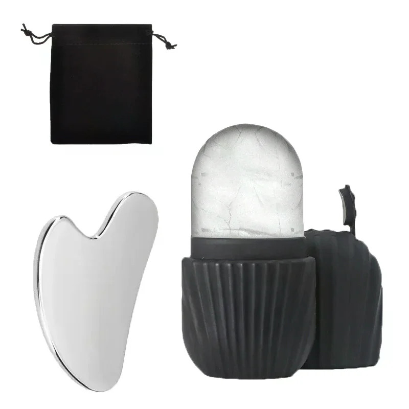 Stainless Steel Gua Sha Ice Face Roller Kit 3PCS Beauty Cooling Facial Tool For Lifting Puffiness Reduction Skin Care view 4
