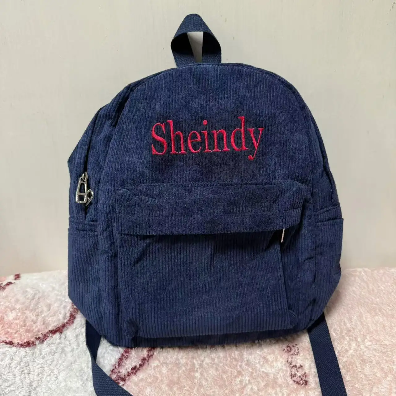 

Personalized Name Solid Color Large Campus Schoolbag Custom Boys Girls Corduroy Backpack Pink Black Color Female Gift Backpacks