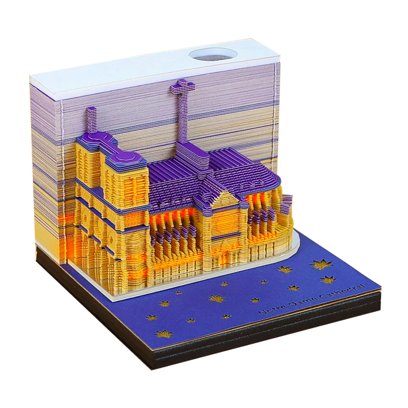 Omoshiroi Block 3D Notepad Notre Dame Cathedral Paris 3D Paper Model Sticky Note Memo Pad Led 3D Note Block Diy Birthday Gifts