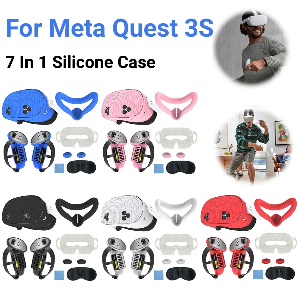 7 In 1 Silicone Protective Cover Set For Meta Quest 3S VR Accessories Replacement Anti-Scratch Anti-Leakage Nose Pad Mask Case