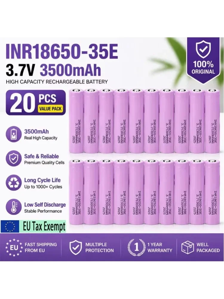Nowa bateria litowa INR18650 35E 3500mAh, o wysokim natężeniu rozładowania 30A, odpowiednia do małych akumulatorów do wiertarek w elektronarzędziach. — 2
