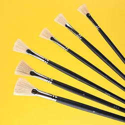 8 개/대 강모 팬 모양의 오일 페인트 브러시 긴 자작 나무 막대 Fishtail 구 아슈 수채화 브러시 훈련 클래스 아티스트 페인트 브러쉬