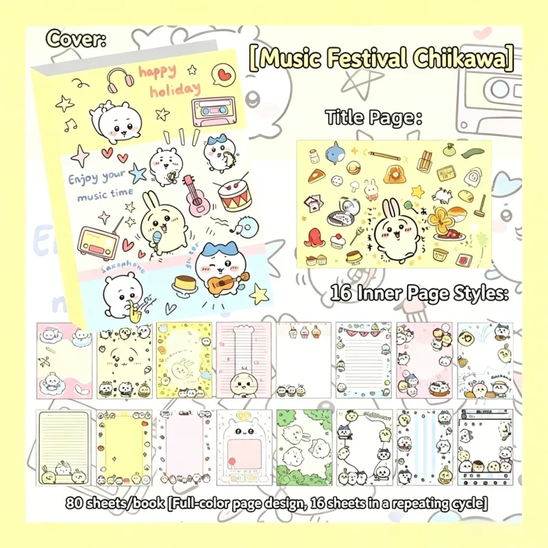 Chiikawa Cute Notebook 80 Sheets, Full Color Kawaii Journal Notepad for Note Taking School Office, Great Gift for Chiikawa Fans view 4