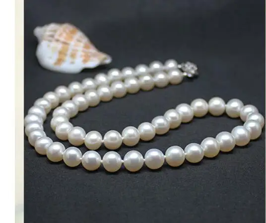 

women gift word Silver Clasp 17INCH AAA+ Exquisite AAA+ 8.5-9MM NATURAL WHITE PEARL NECKLACE women gift 925 silver-jewelry