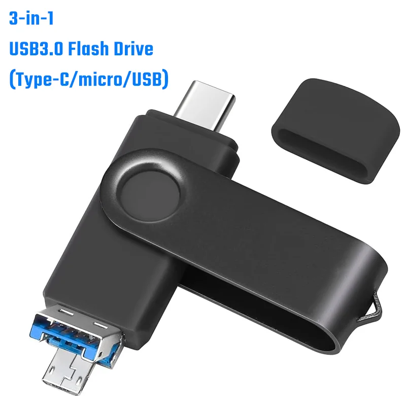 Pendrive 3 en 1 tipo C de almacenamiento externo, unidad Flash USB 3,0 de 64GB, 32GB y 16GB para Android/PC, OTG, 256G y 128G