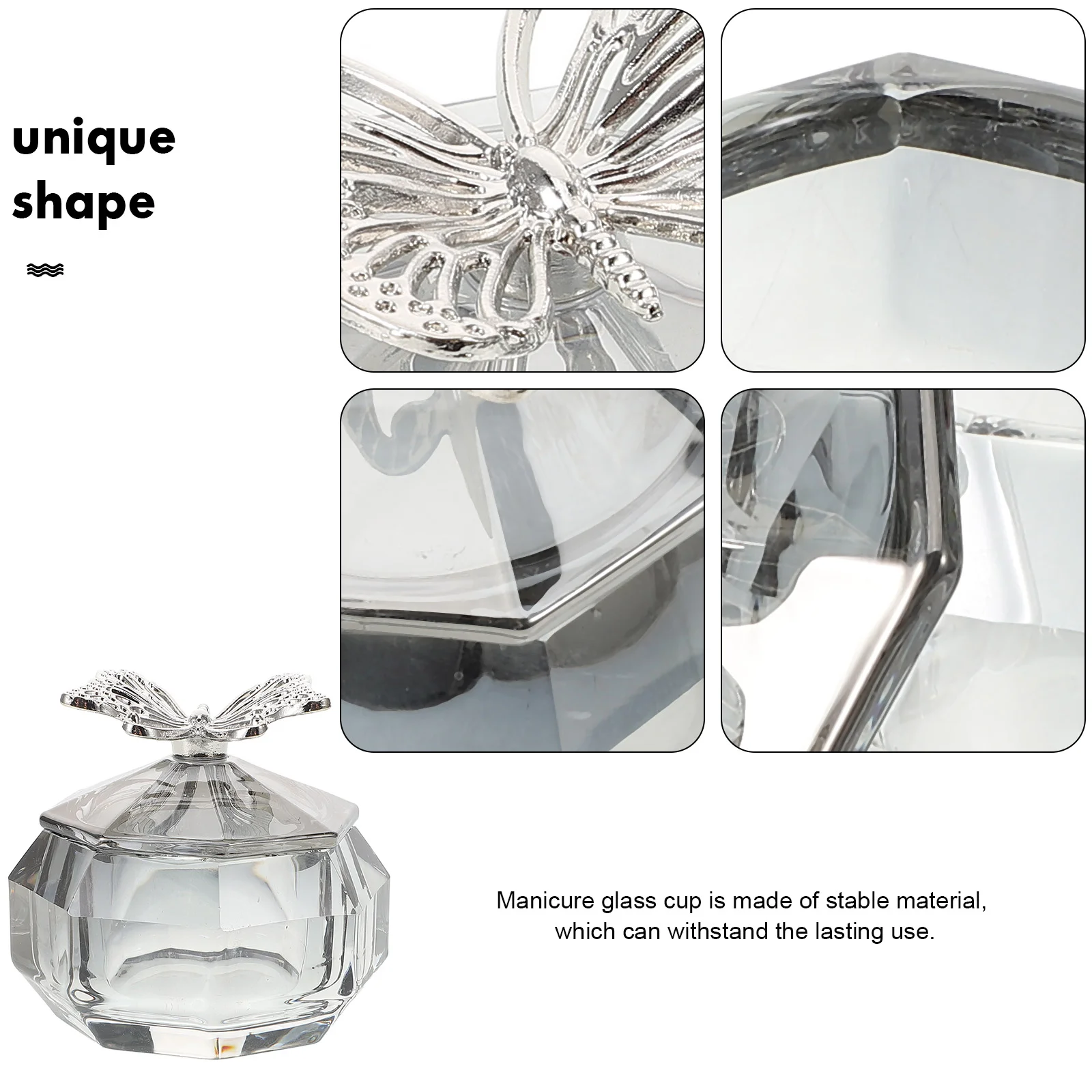 Copo de exibição de unhas de vidro de 8 onças com tampa durável ferramenta de manicure tigela de mistura de líquido suporte de pó acrílico pequeno acessório portátil