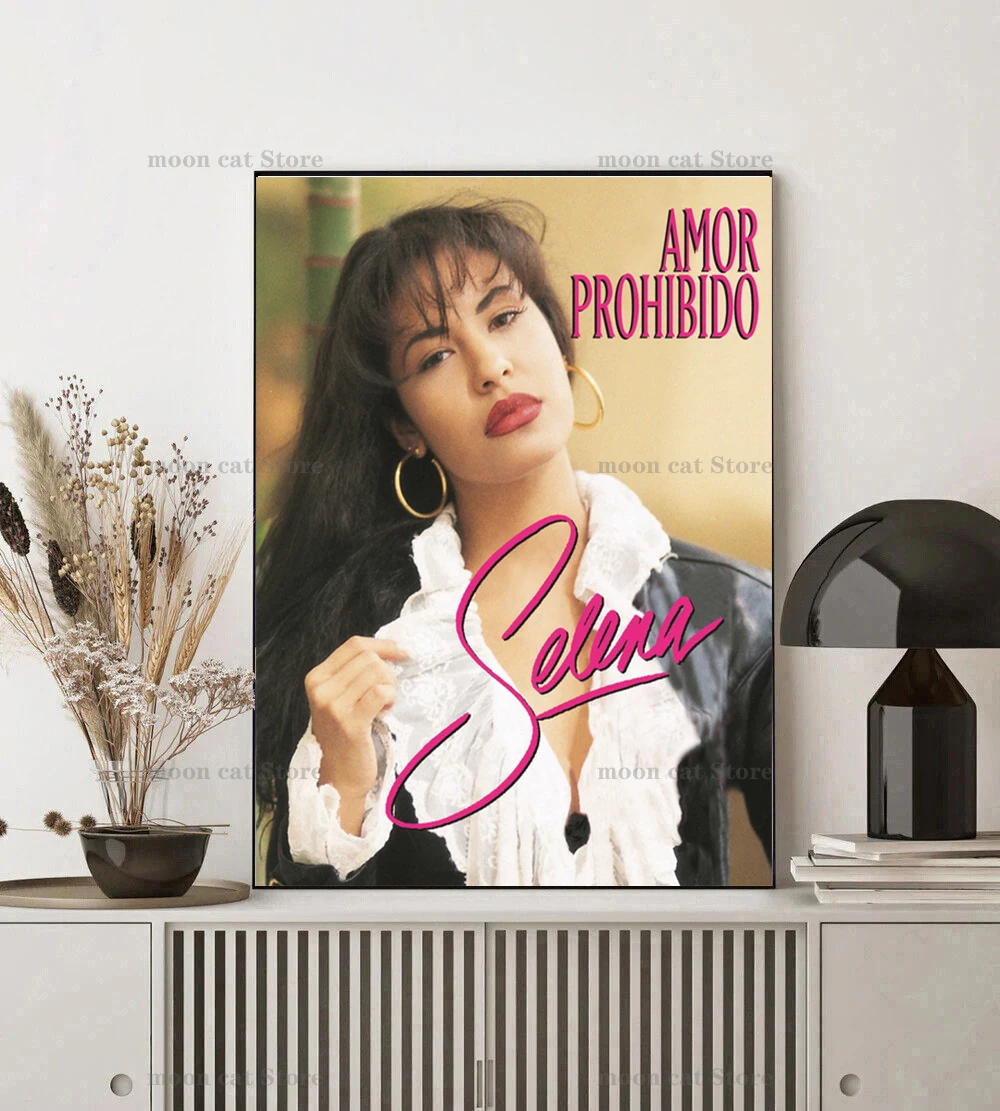 المغني سيلينا Quintanilla صورة صورة وقعت المشارك الموسيقى ستار قماش اللوحة الكلاسيكية خمر جدار الفن صور ديكور المنزل #2