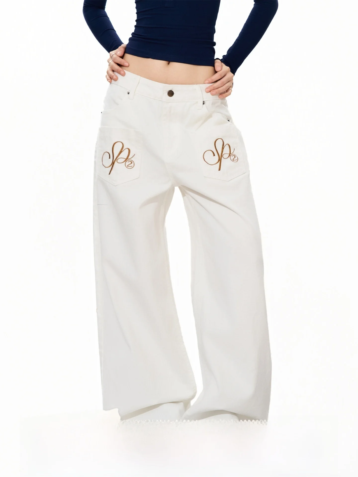 

S3T5 Embroidered Washed Wide Leg Jeans Casual Straight Cut Men Women American Design Versatile Long Pants Comfortable Fit