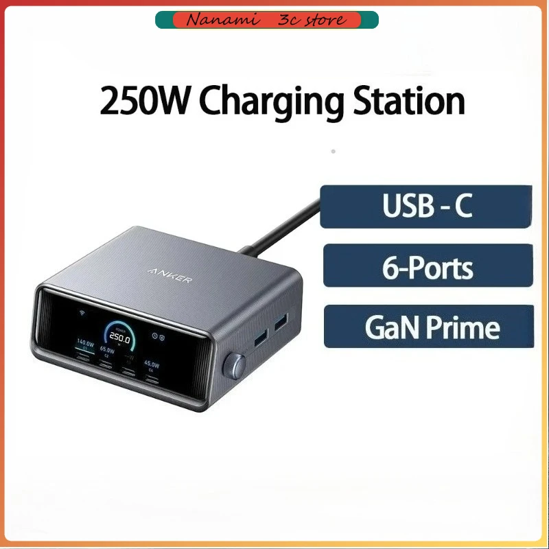 Anker Prime Charger, 250W / 200W GaN Prime USB C Charging Station, Ultra-Fast 6-Port, 2.26