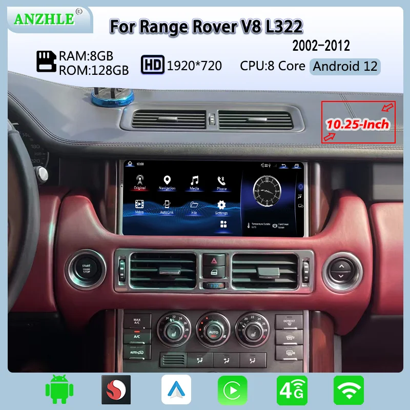 

10.25"Android 11 For Range Rover V8 L322 2002-2012 Car Multimedia Player GPS Navigated Car Carplay Auto 4 * 4 Information