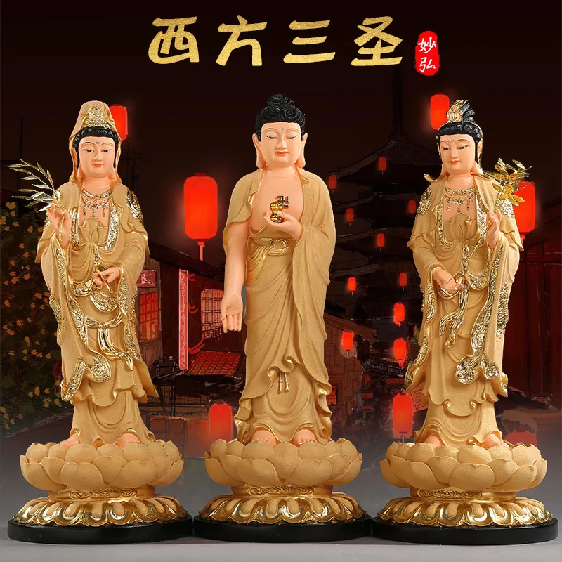 Western Three Saints Resin Buddha Statue Standing Statue Western Three Saints Ornament Sandgold Belt Backlit Three Saints Statue
