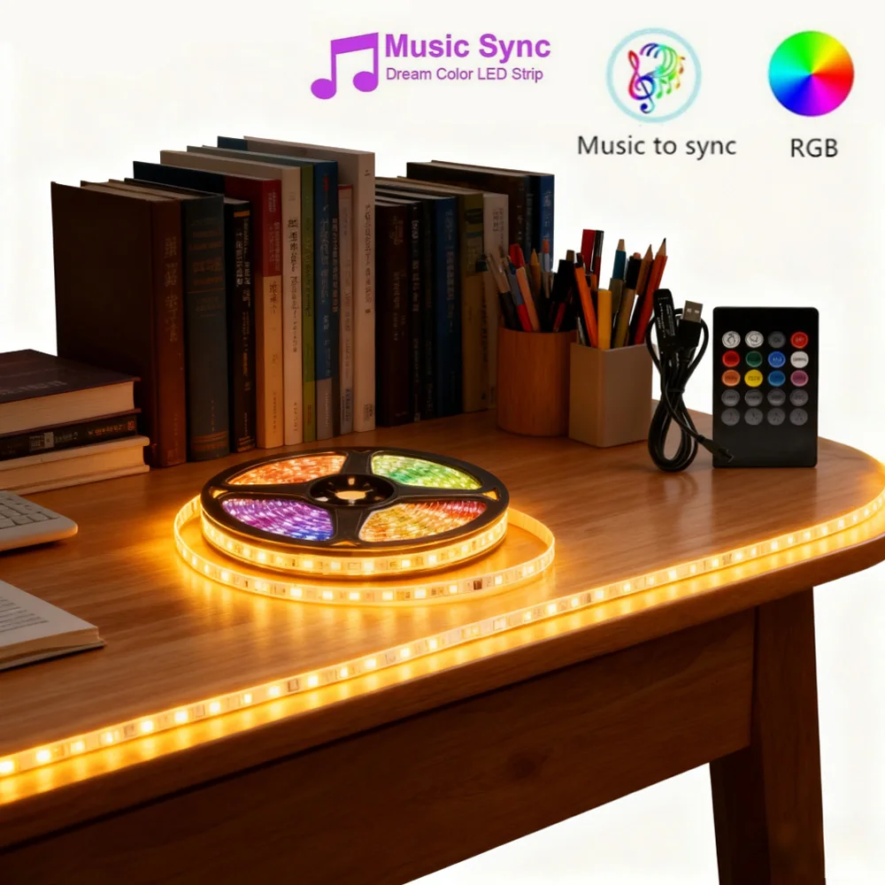 Music Sync RGB LED Strip Lights USB 5V Smart Color Changing LED Strip for TV  Backlight Room Decoration with Remote Control