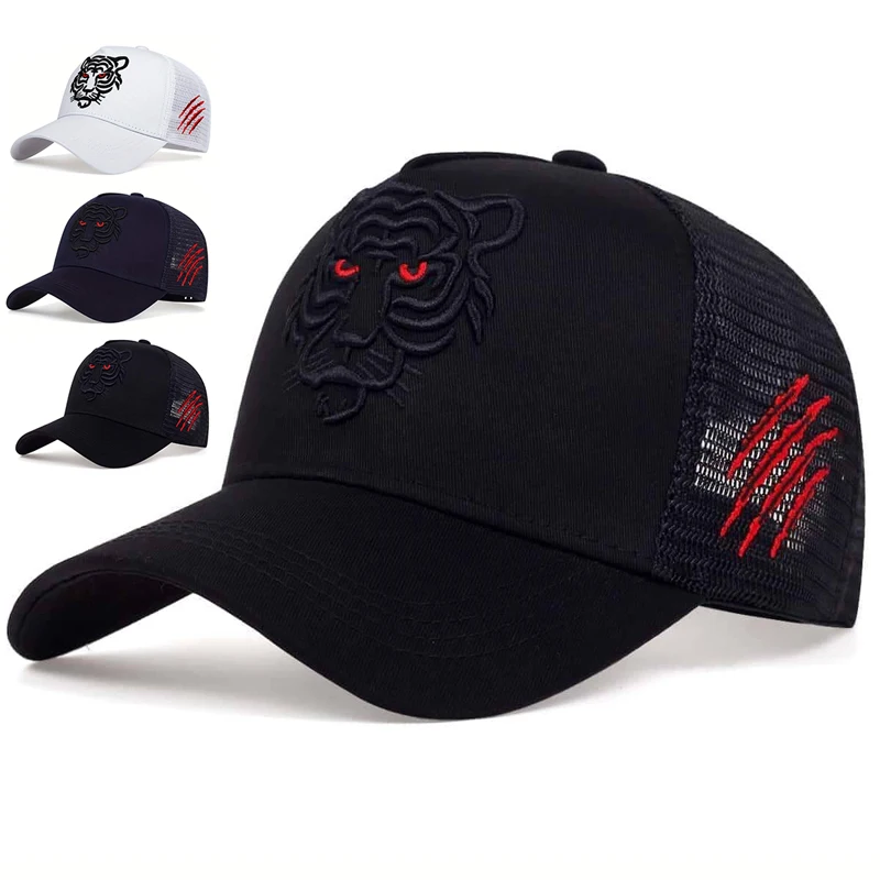 Gorras de béisbol con bordado de cabeza de tigre Unisex, gorras informales ajustables para exteriores para primavera y otoño, gorra con protección solar, gorra deportiva para Golf