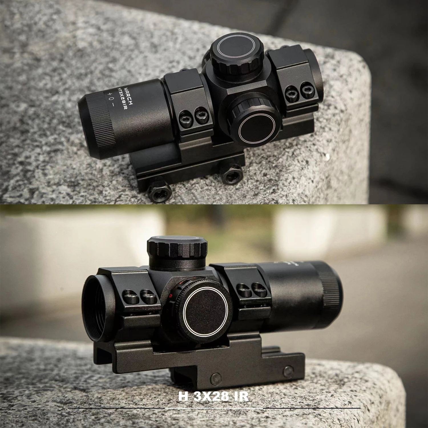 Optics base & 3x28mm Built-in red and green dots sight, short aiming rapid aiming Tactical rifle scope for 20~22mm Rail