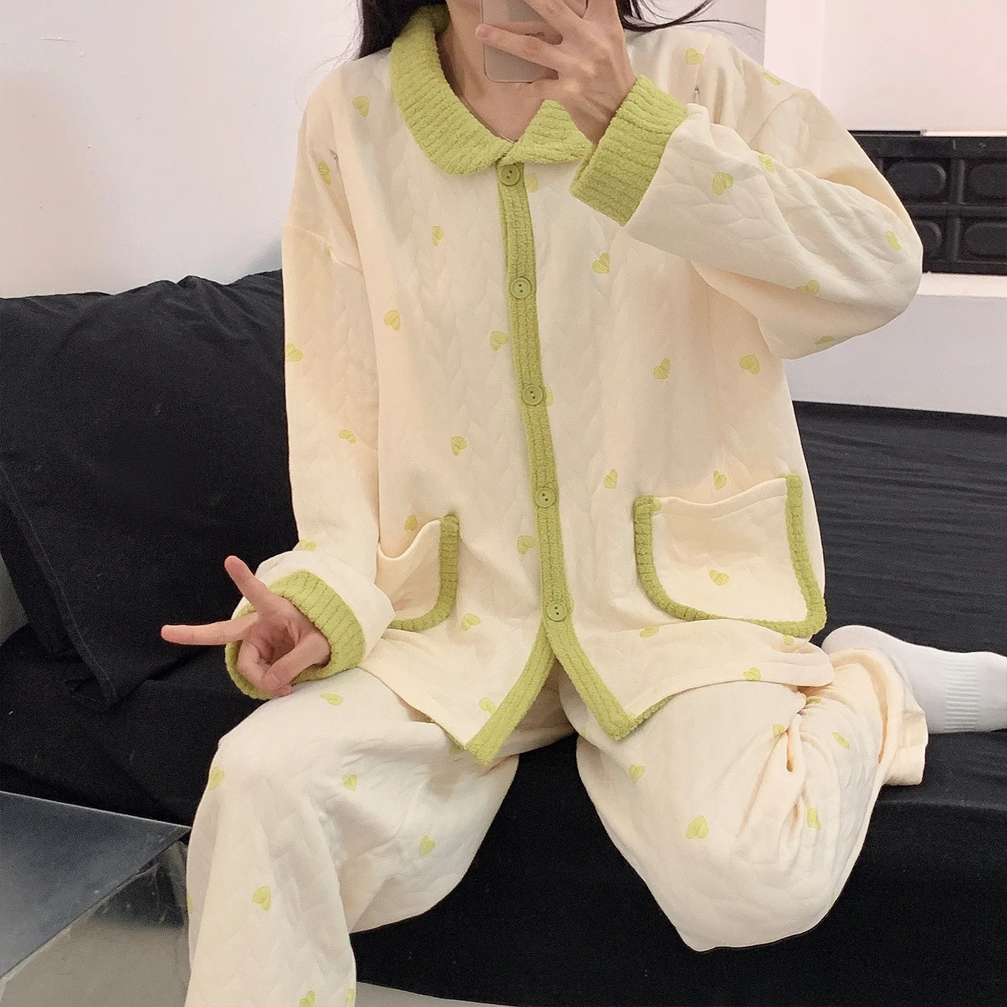 

Pajama Sets Silk Woman Purple Checkered Nightwear Winter Thick Velvet Female Sleep Pants Warm Cozy Soft Thermal Vintage Elegant