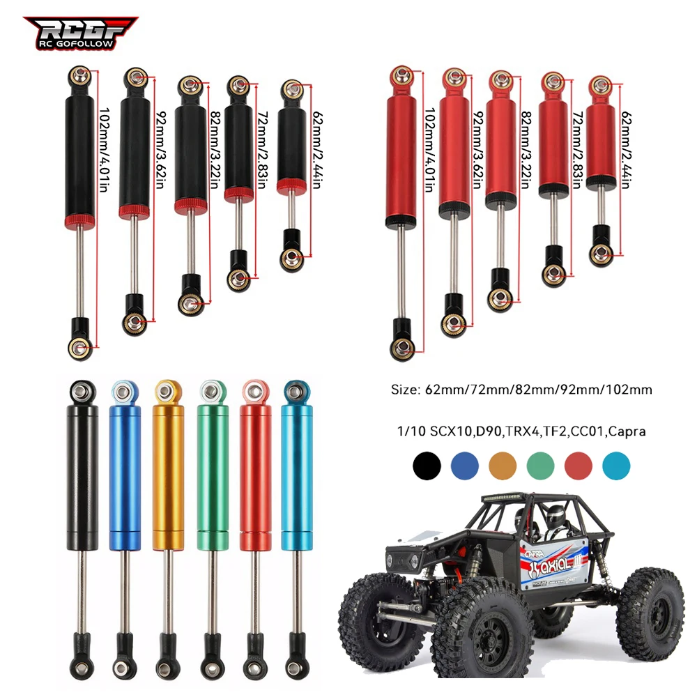 

RCGOFOLLOW 4Pcs Car Built-in Spring 62/72/82/92/102mm Shock Absorber For 1/10 RC Crawler Axial SCX10 90046 TRX-4 D90 MST Redcat