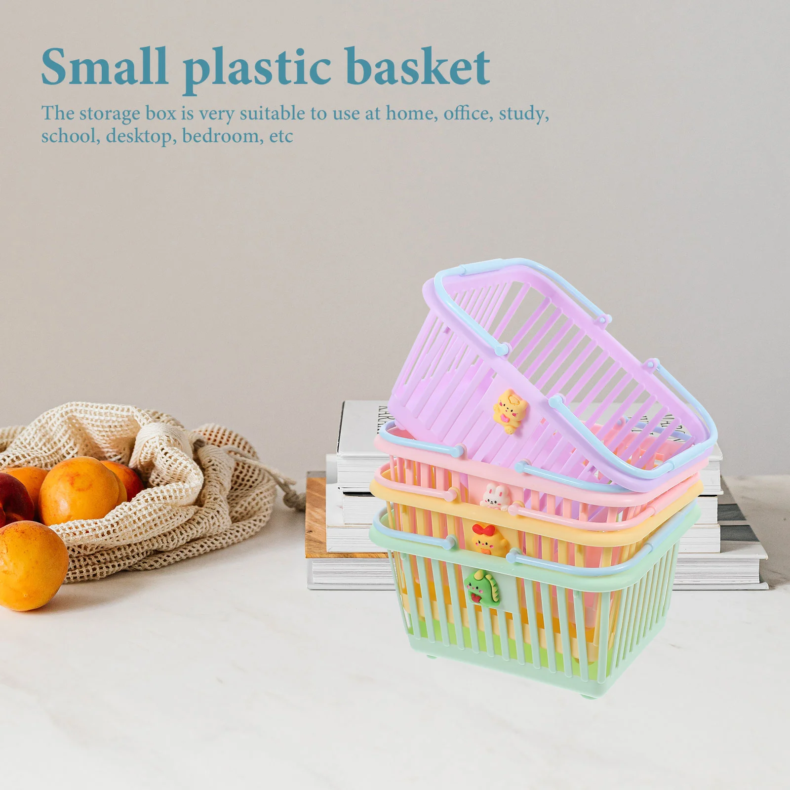 4 Pcs Storage Basket Plastic with Handles Container Baskets Toy Sundries Bin Small Pen Holder