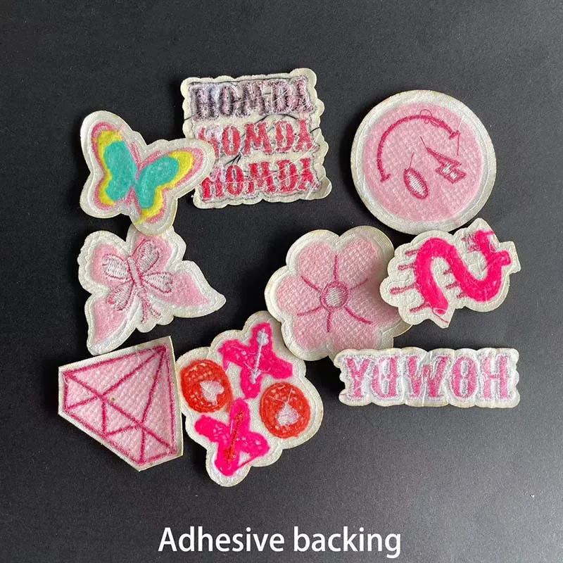 Pink Chenille Patches with Golden Edged Flower,Butterfly,HOWDY Letter Badges Iron On Embroidered Patch Sew on Clothes Stickers