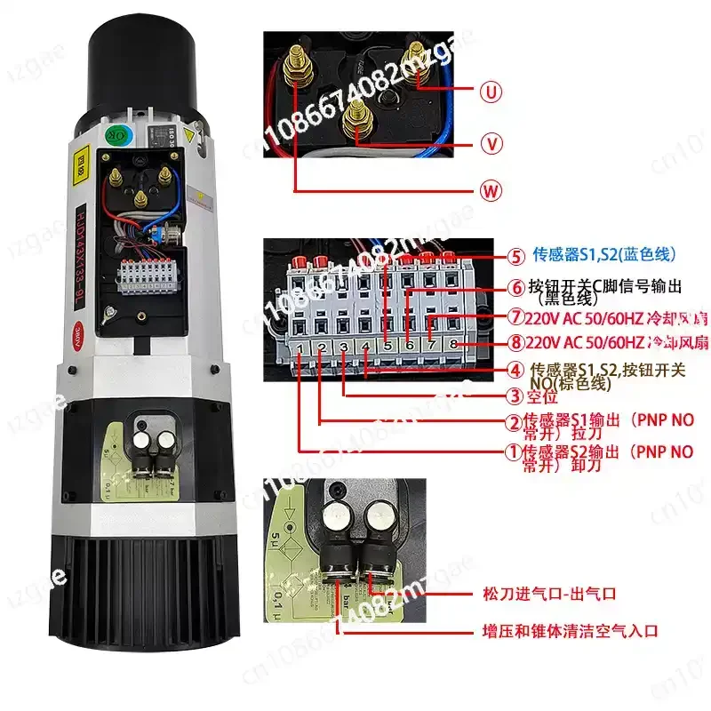 High-Speed HSD Spindle Motor Automatic Tool Change, ISO30 Air-Cooled Engraving Cutting Machine Woodworking Spindle