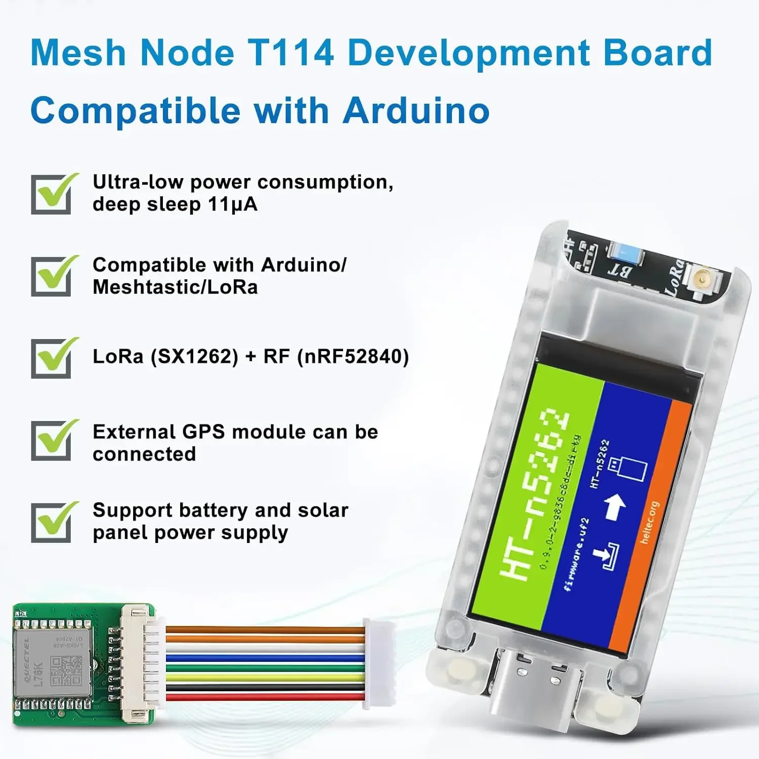 T114 LoRa Meshtastic Node SX1262 868MHz 915MHz Dev Board 1.3 Inch TFT Display Wireless BT GNSS Microcontroller IoT Node Kit