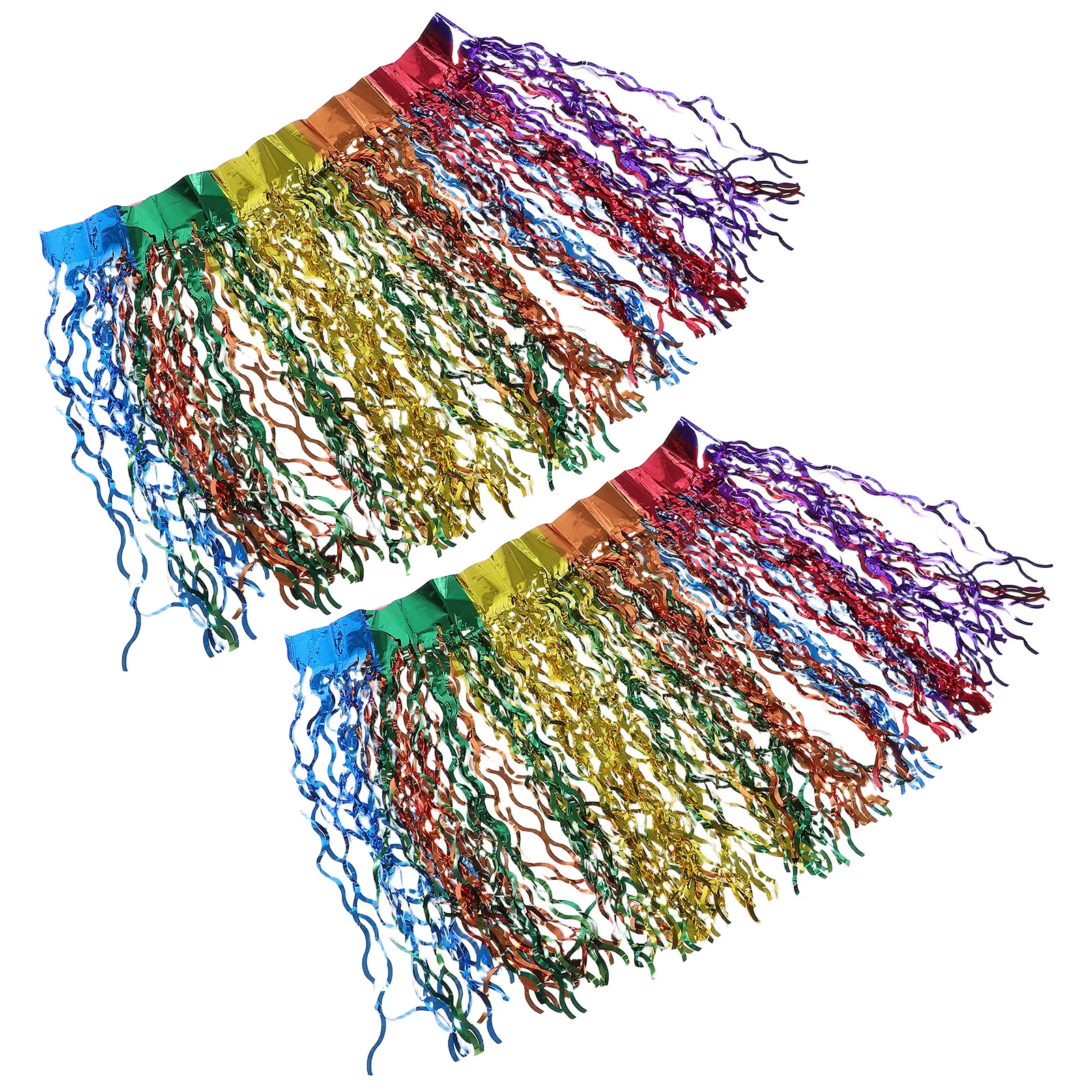 

2Pcs Unicorn Rainbow Table Skirt Metallic Tinsel Wavy Fringe Birthday Wedding Party Decorations Graduation Parade