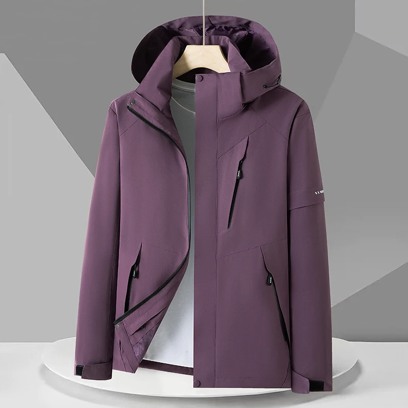 Unisex Color‑Block Waterproof Windproof Hooded Jacket Full‑Zip Zipper Pockets Drawstring Hood Adjustable Cuff Outdoor Hiking Coa