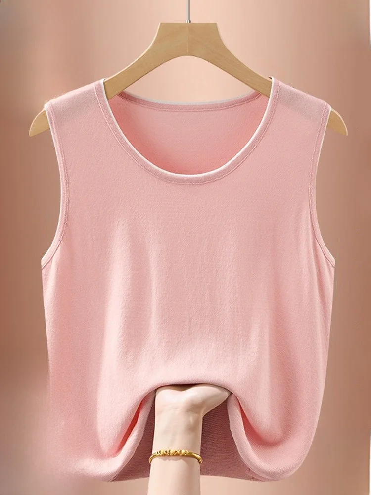 Gilet di seta Donna Estate Sottile rotondo Ne Svel T-shirt in seta di ghiaccio lavorata a maglia Top bianco Vestibilità ampia Abbigliamento estivo versatile casual