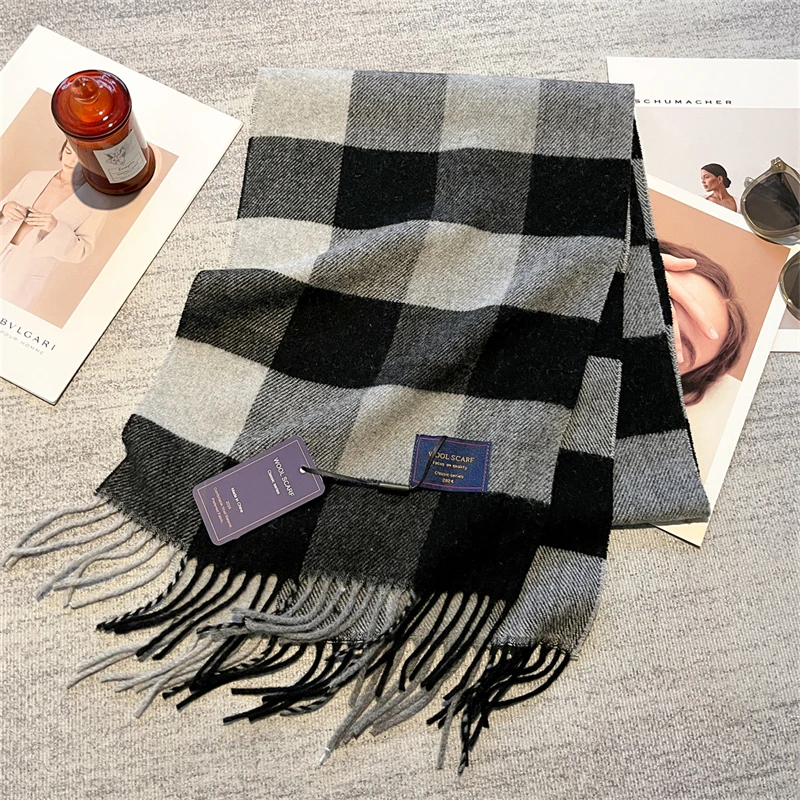 الفاخرة البريطانية الصوف مزج وشاح المرأة منقوشة الكشمير منديل شتاء دافئ الإناث شال في الهواء الطلق صوفية كوريا لينة Bufanda